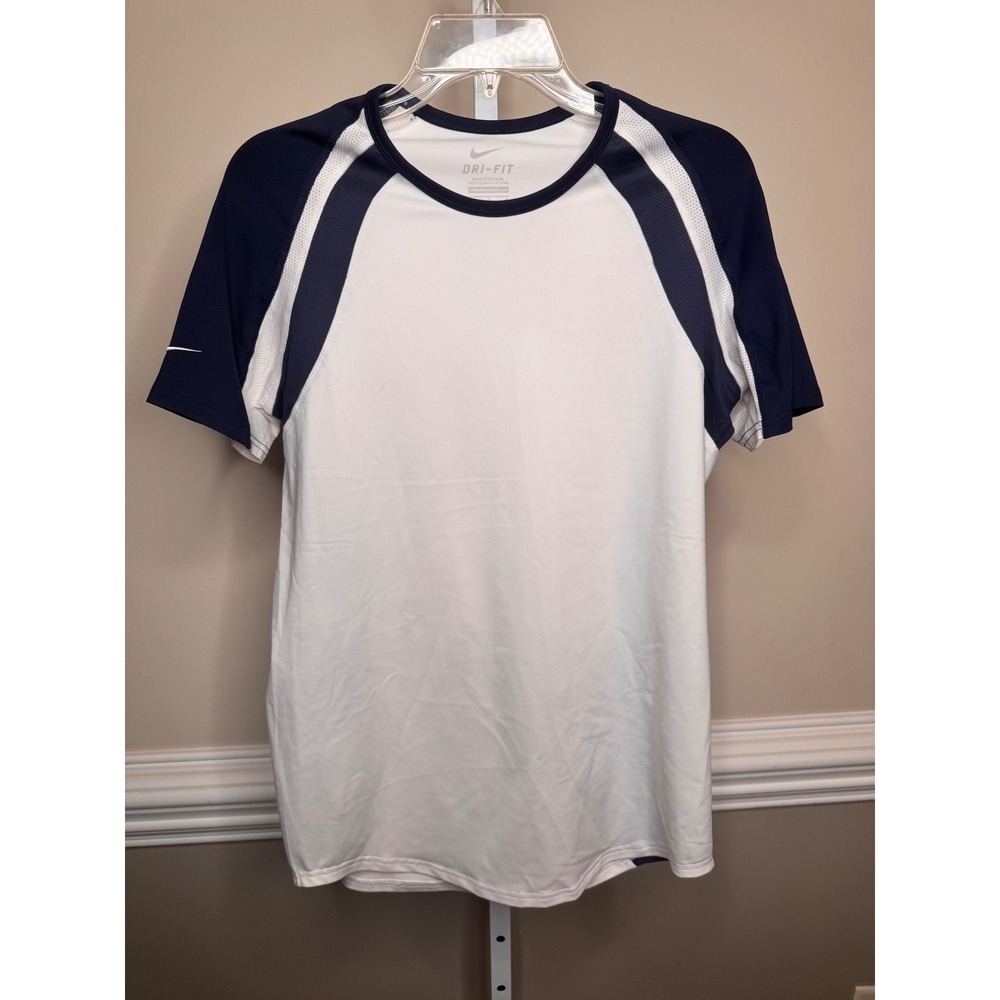 Vintage Nike Dri-FIT Athletic T-Shirt White Navy Blue Mens Training Activewear
